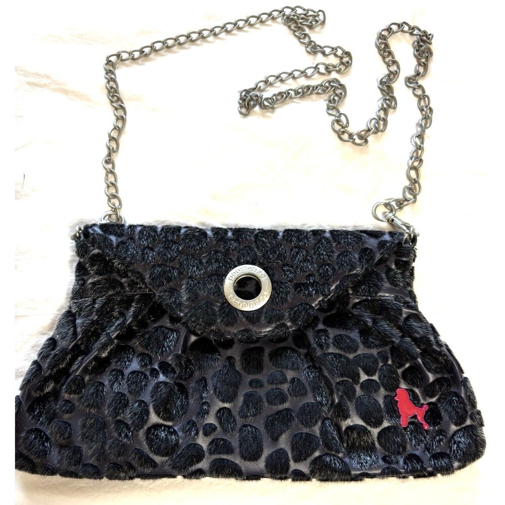 Poodlebag German Black Faux-Fur Leopard Crossbody Bag with Chain Strap